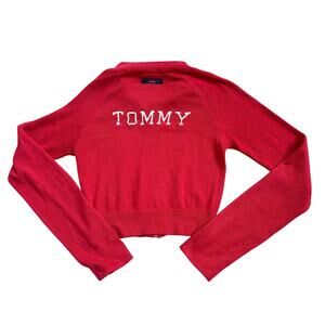 VTG 90s Y2k Tommy Jeans Crop Zip Up Size XS Long Sleeve Red Tommy Hilfiger